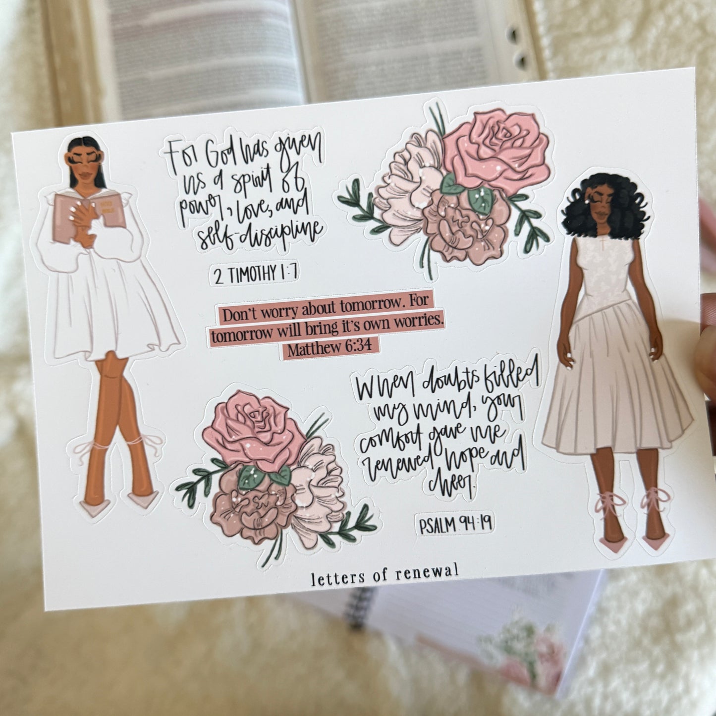 Psalm 94:19 x 2 Timothy 1:7 Sticker Sheet